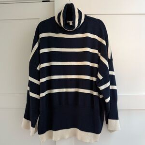 TOPSHOP Turtleneck Oversized Stripe Sweater - Navy & Cream